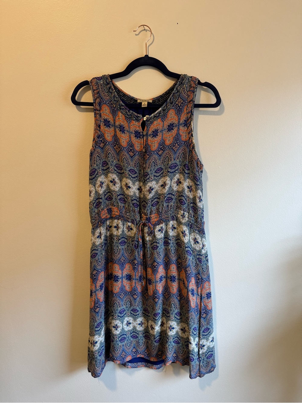 Lucky Brand Sleeveless Paisley Dress in Blue and Orange